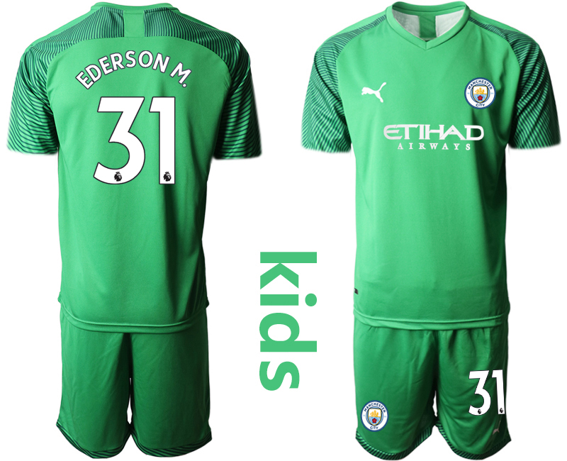 Youth 2020-2021 club  Manchester Cityl green goalkeeper #31 Soccer Jerseys